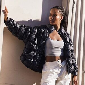 FREE PEOPLE NWT Scrunchy Glossy Pippa Packable Puffer Black Jacket XS